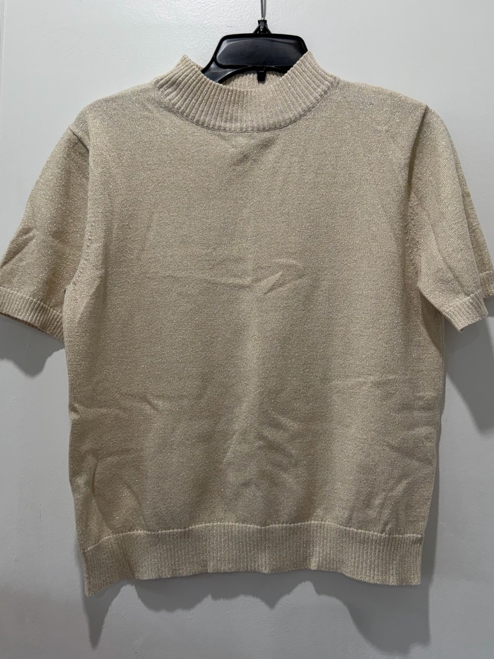 BonWorth Shimmery Cream Short-Sleeve Mock Neck Top